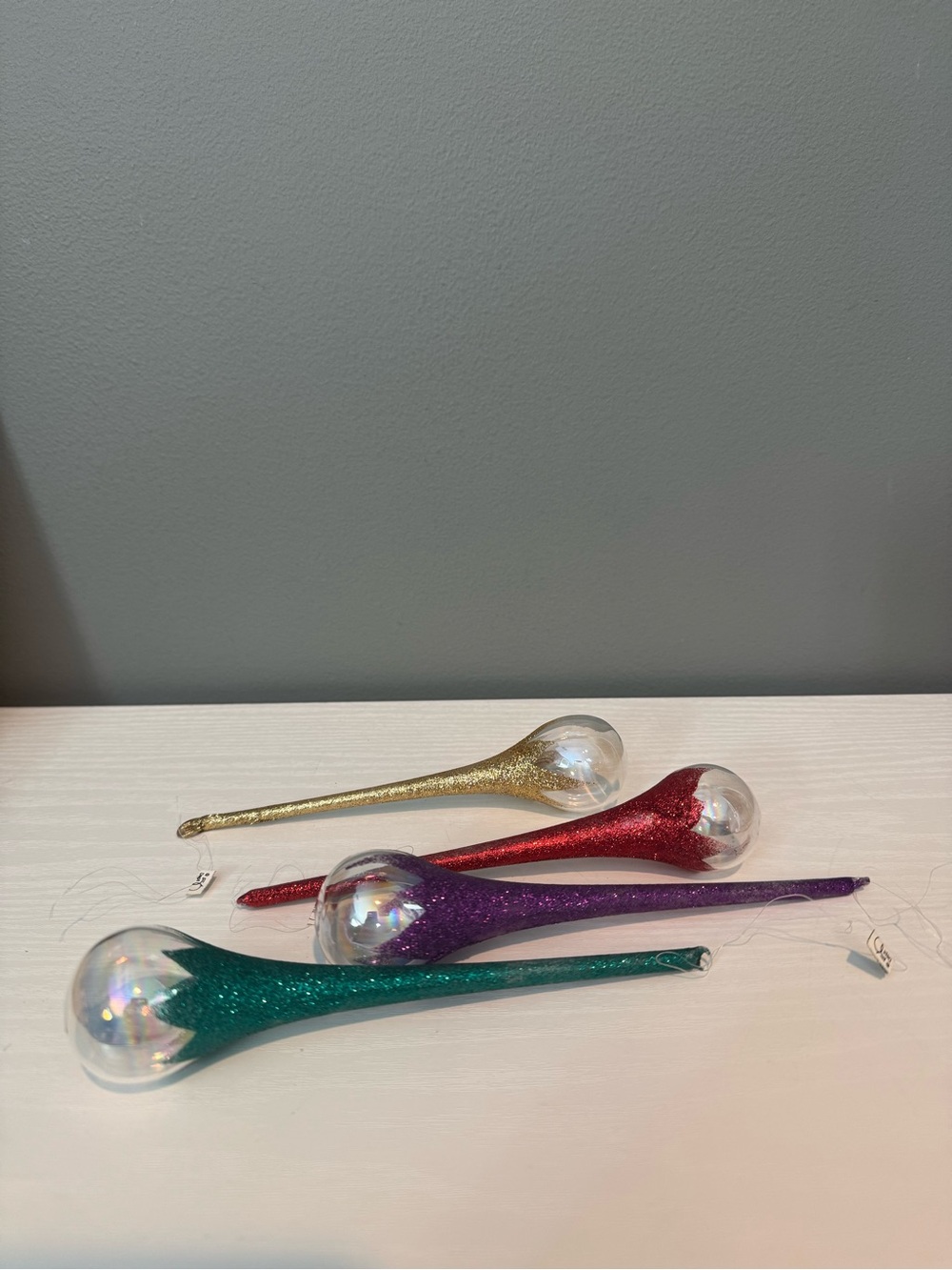 Department 56 Teardrop Ornaments in Green, Purple, Red, Gold
